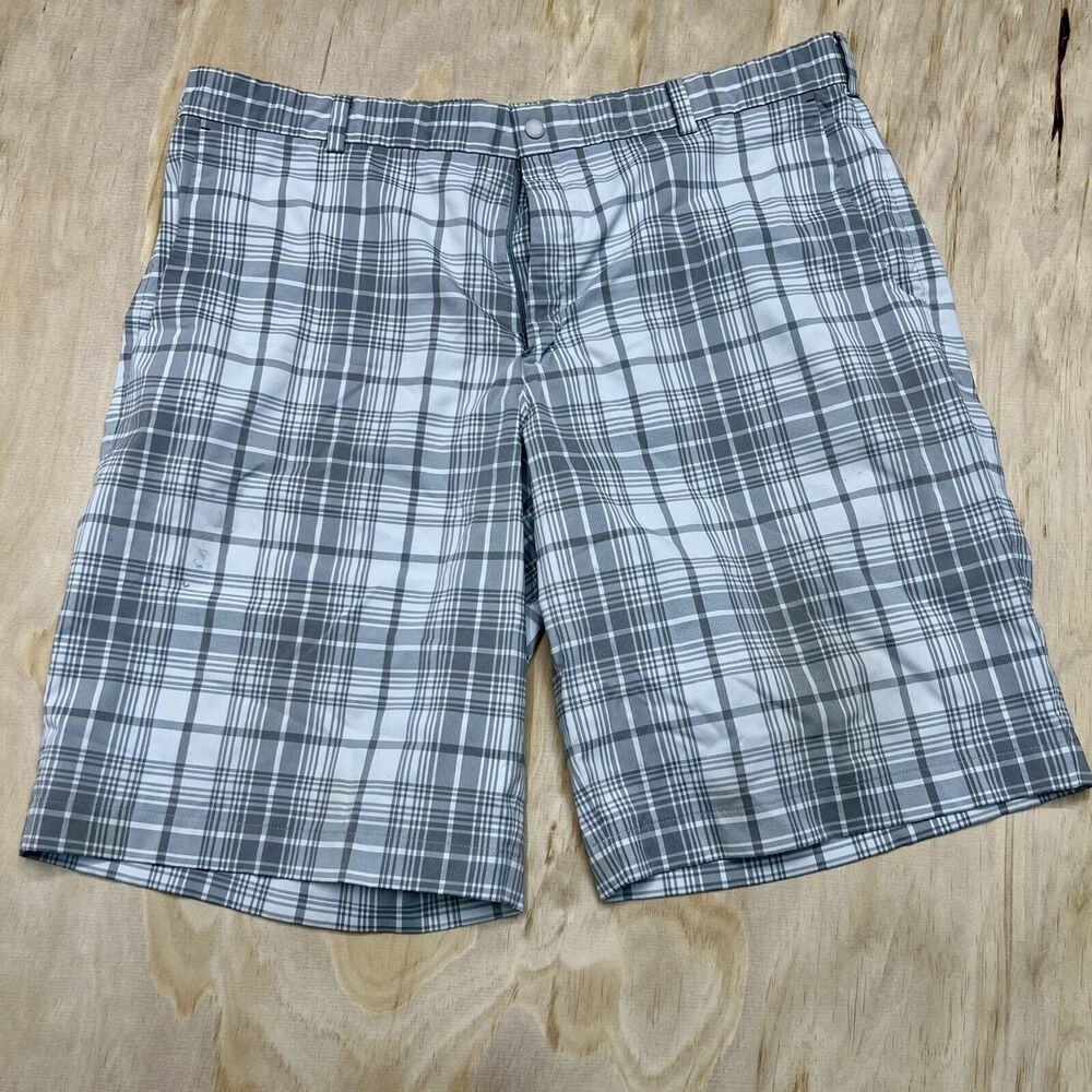 USED sz 40 Nike Golf Tour Performance Dri Fit Plaid White Gray Shorts